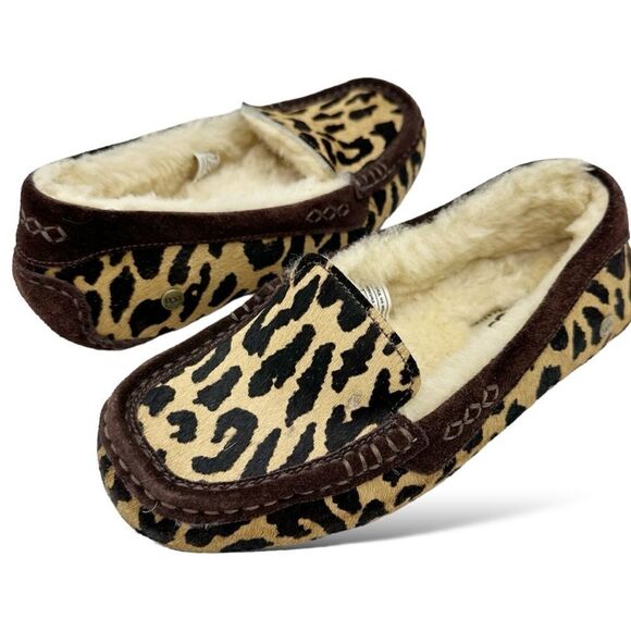 UGG Ansley exotic calf skin cheetah sheepskin lined slipper moccasin Sz 6‎ - Picture 2 of 16